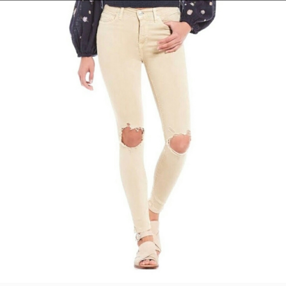 Free people yellow wash‎ skinny jean distressed size 25